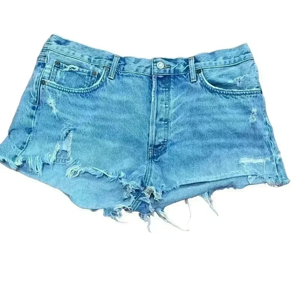 AGOLDE Parker Blue distressed shorts 32
Intentional distressing button fly
